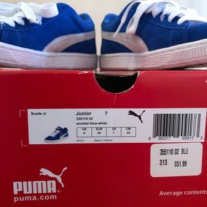 PUMA Suede Jr Blue/White Sz 7